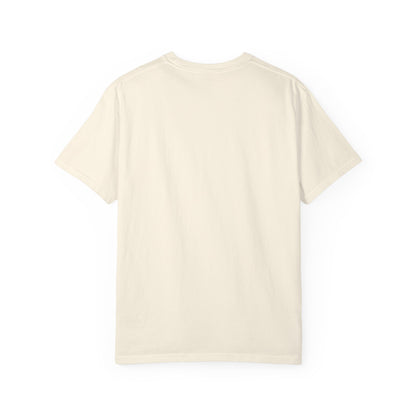 A plain cream-colored short-sleeve t-shirt shown from the back, laid flat against a solid white background.