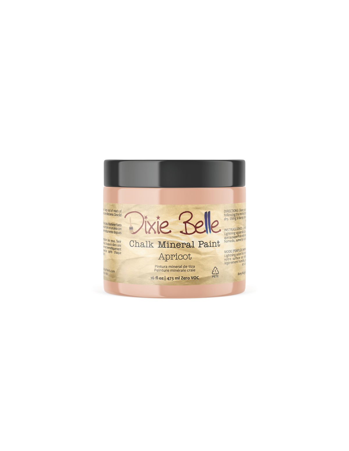 16 oz. Jar of Apricot Dixie Belle Chalk Mineral Paint in Apricot color on a white background
