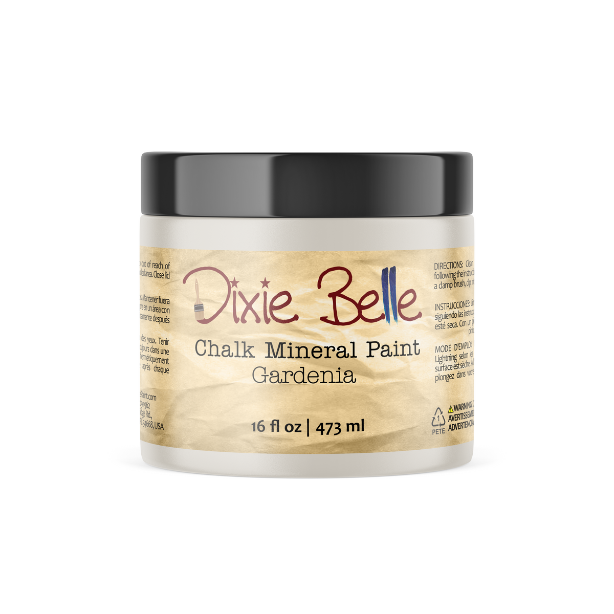 Jar of Dixie Belle Chalk Mineral Paint in Gardenia color on a white background