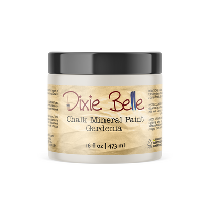 Jar of Dixie Belle Chalk Mineral Paint in Gardenia color on a white background