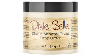 Jar of Dixie Belle Chalk Mineral Paint in Drop Cloth color on a white background