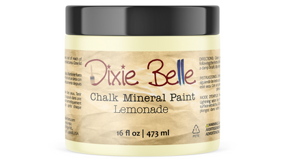 Jar of Dixie Belle Chalk Mineral Paint in Lemonade color on a white background