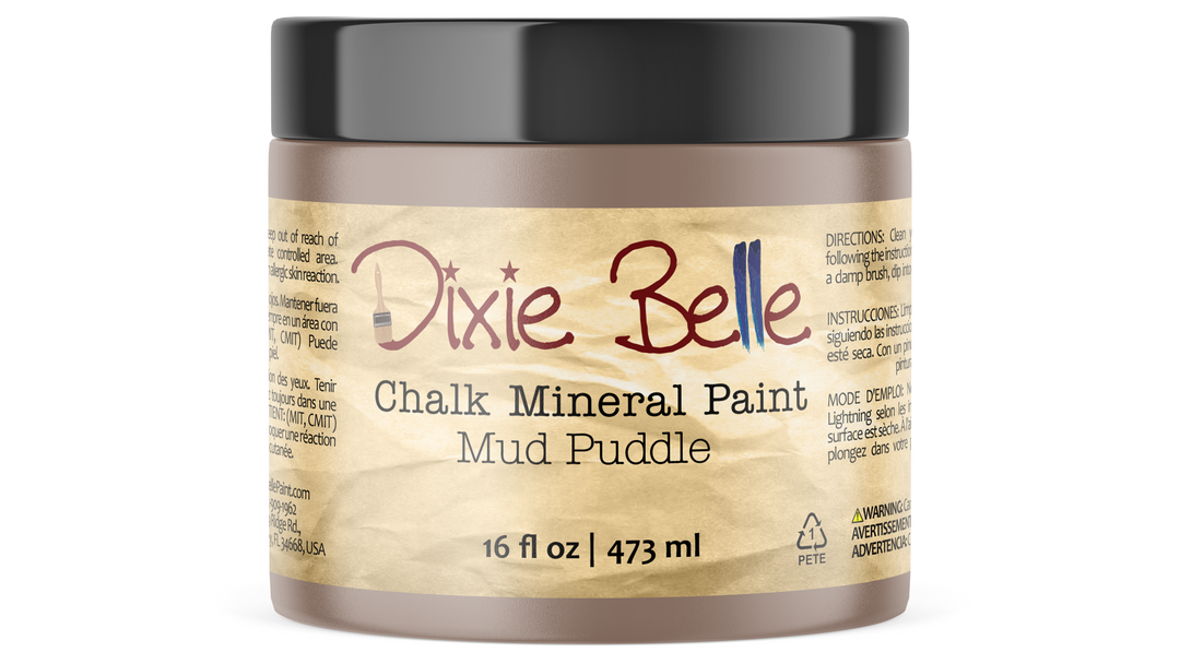 Jar of Dixie Belle Chalk Mineral Paint in Mud Puddle color on a white background