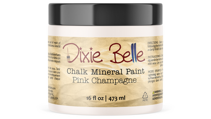Jar of Dixie Belle Chalk Mineral Paint in Pink Champagne on a white background