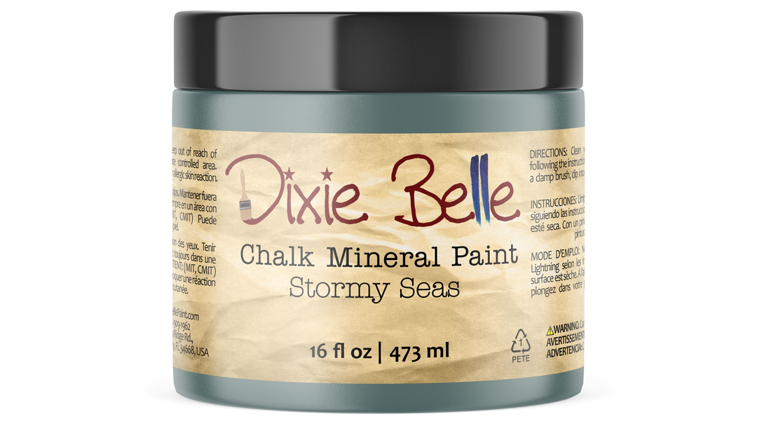 Jar of Dixie Belle Chalk Mineral Paint in Stormy Seas on a white background