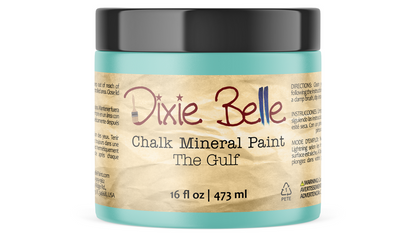 Jar of Dixie Belle Chalk Mineral Paint labeled 'The Gulf' on a white background