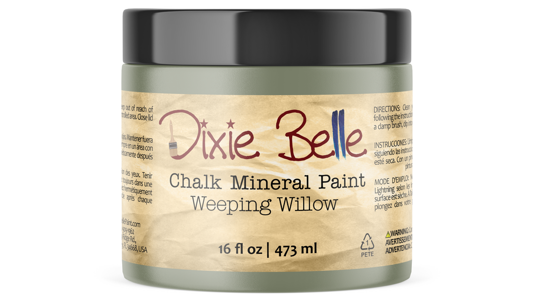Jar of Dixie Belle Chalk Mineral Paint in Weeping Willow color on a white background