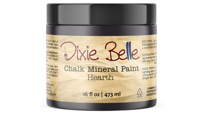 Dixie Belle Chalk Mineral Paint jar labeled 'Hearth' on a white background