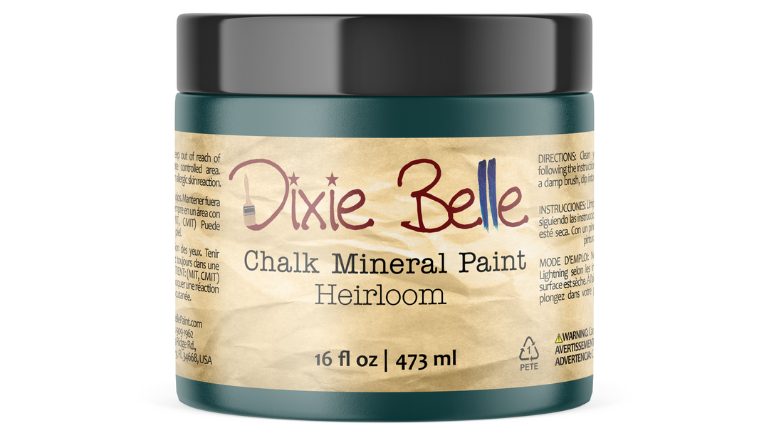 Jar of Dixie Belle Chalk Mineral Paint in Heirloom color on a white background