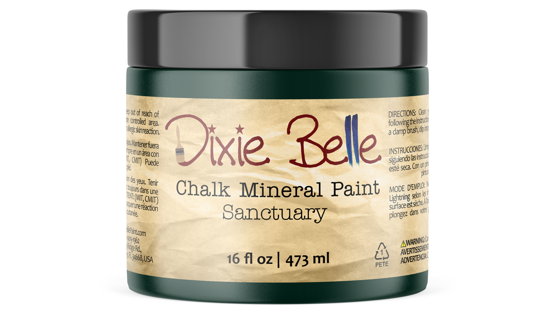 Jar of Dixie Belle Chalk Mineral Paint in Sanctuary color on a white background
