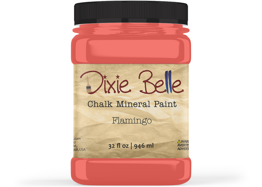 Jar of Dixie Belle Chalk Mineral Paint in Flamingo color on a white background