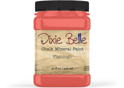 Jar of Dixie Belle Chalk Mineral Paint in Flamingo color on a white background