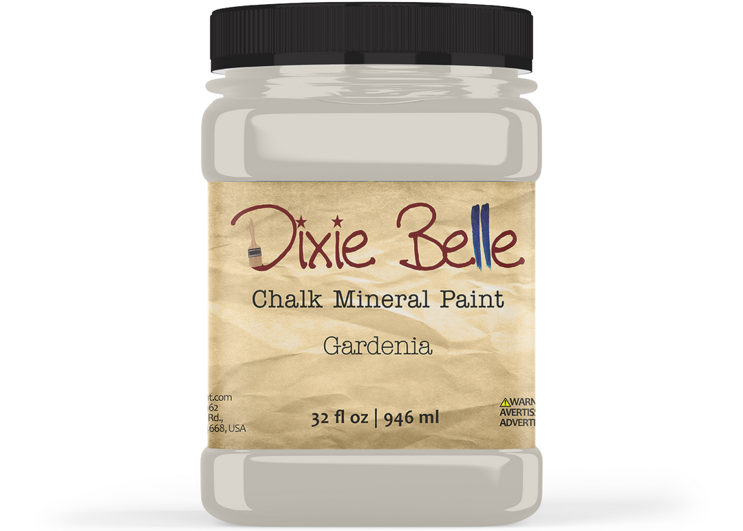 Jar of Dixie Belle Chalk Mineral Paint in Gardenia color on a white background