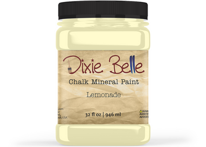 Jar of Dixie Belle Chalk Mineral Paint in Lemonade color on a white background