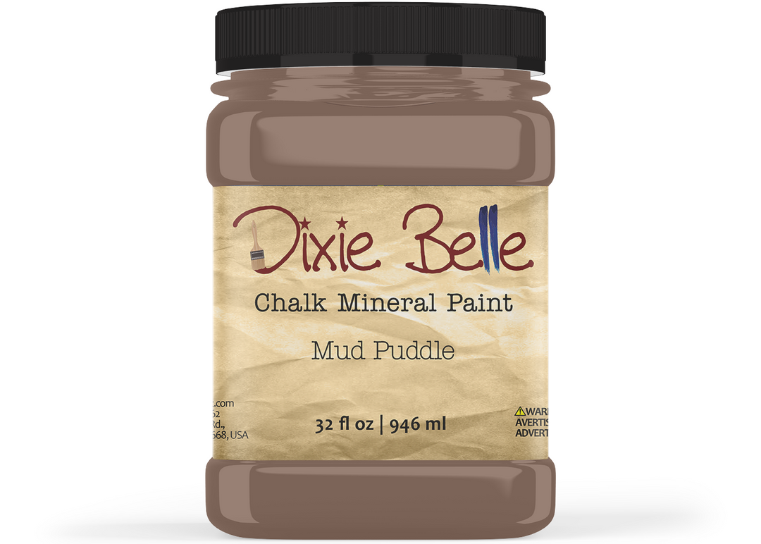 Jar of Dixie Belle Chalk Mineral Paint in Mud Puddle color on a white background