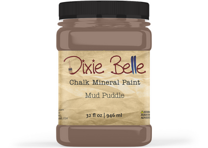 Jar of Dixie Belle Chalk Mineral Paint in Mud Puddle color on a white background