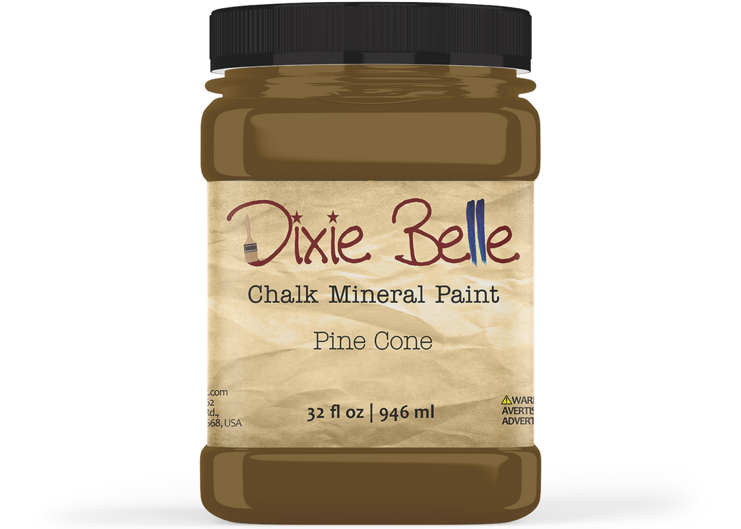 Jar of Dixie Belle Chalk Mineral Paint in Pine Cone color on a white background