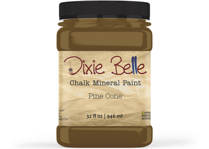 Jar of Dixie Belle Chalk Mineral Paint in Pine Cone color on a white background