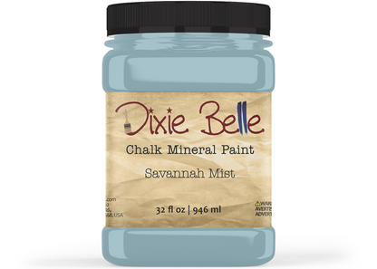 Jar of Dixie Belle Chalk Mineral Paint in Savannah Mist color on a white background