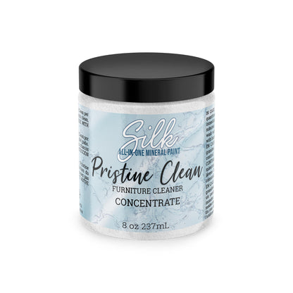 Jar of Silk Pristine Clean Furniture Cleaner Concentrate on a white background