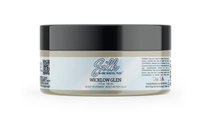 A 4oz. jar of Wicklow Glen paint, featuring a black lid and a white label with elegant script, on a plain white background.