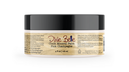 Jar of Dixie-Belle Chalk Mineral Paint in Pink Champagne on a white background