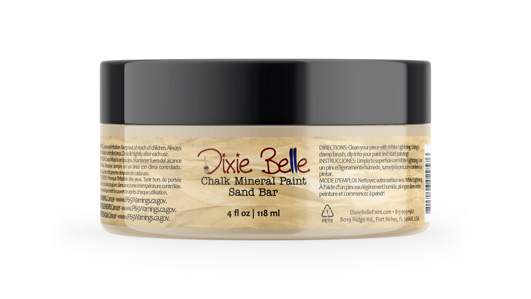 Jar of Dixie Belle Chalk Mineral Paint in Sand Bar on a white background