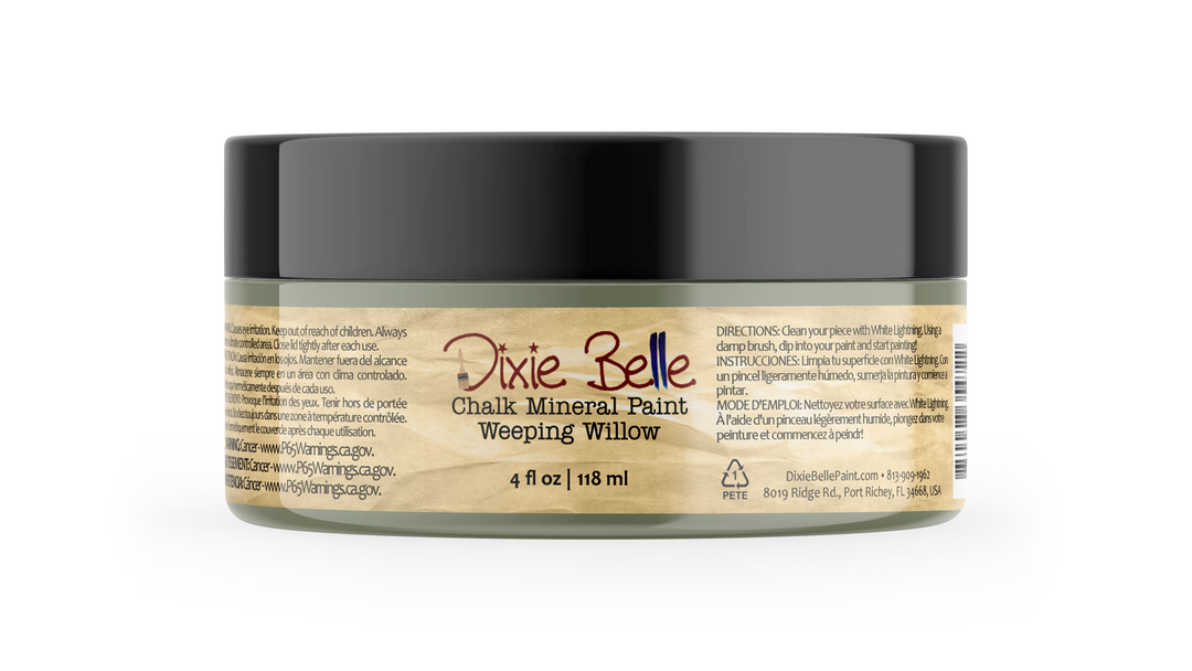 Jar of Dixie Belle Chalk Mineral Paint Weeping Willow on a white background