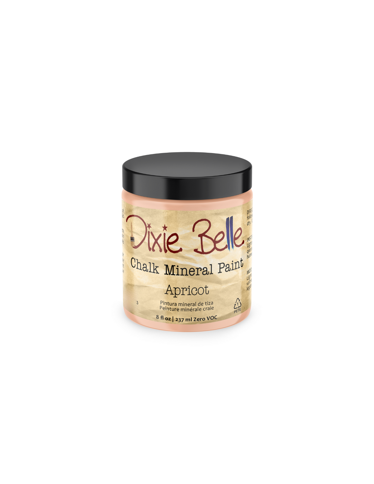 8oz. Jar of Apricot Dixie Belle Chalk Mineral Paint in Apricot color on a white background