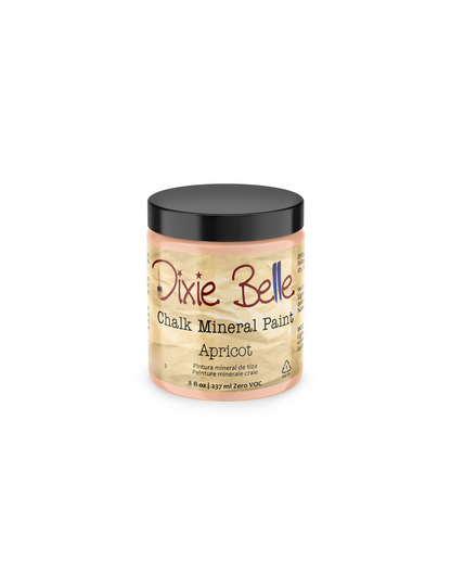 8oz. Jar of Apricot Dixie Belle Chalk Mineral Paint in Apricot color on a white background