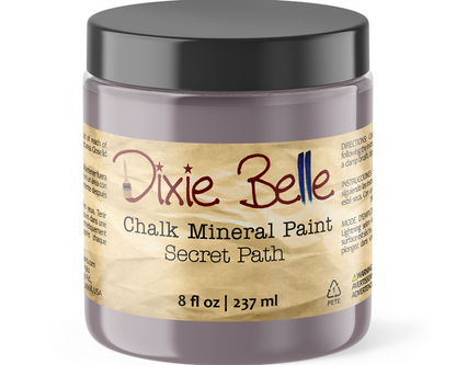 Jar of Dixie Belle Chalk Mineral Paint in Secret Path color on a white background