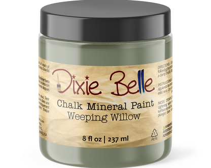 Jar of Dixie Belle Chalk Mineral Paint in Weeping Willow color on a white background