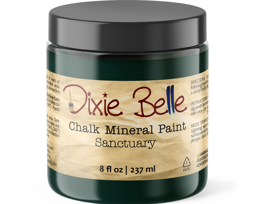 Jar of Dixie Belle Chalk Mineral Paint in Sanctuary color on a white background