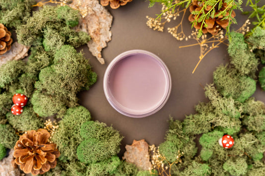 Dixie Belle Paint color Secret Path surrounded by greenery and decorative elements on a dark surface