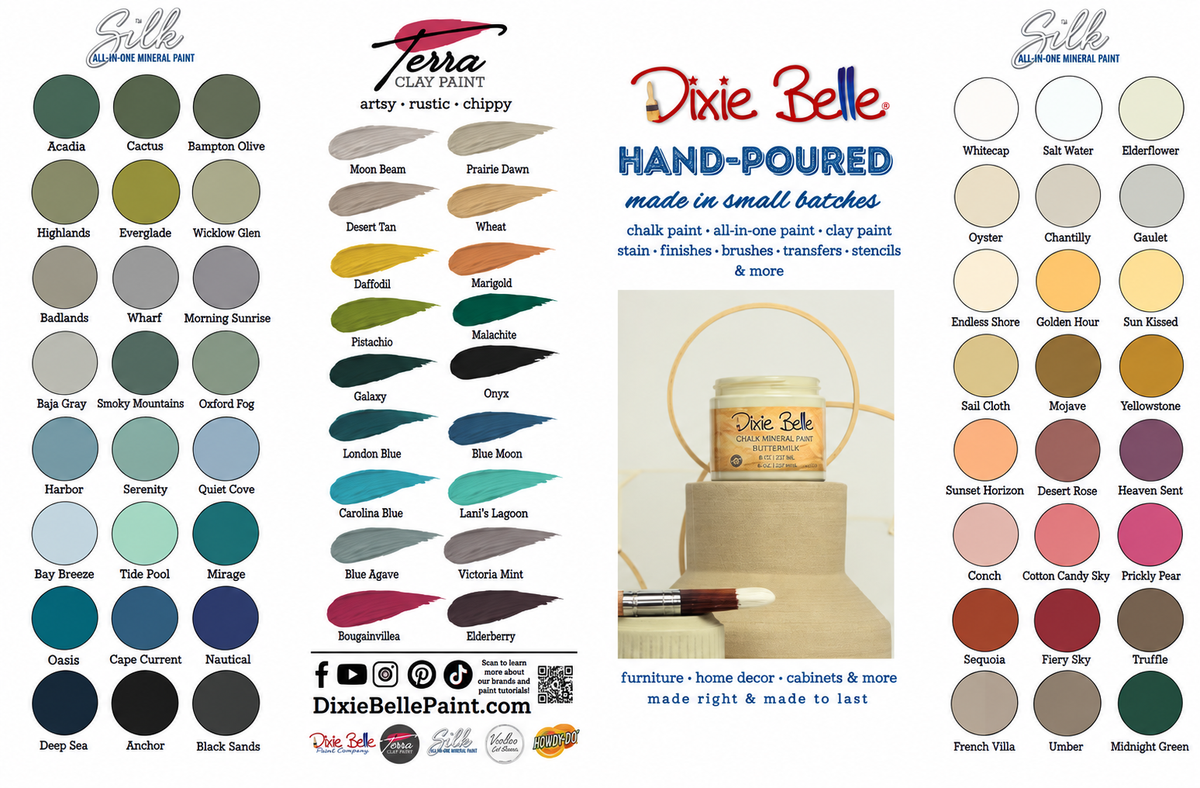 A color and information chart for Dixie Belle paint