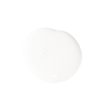 A smooth, glossy white liquid smear or droplet on a solid white background.