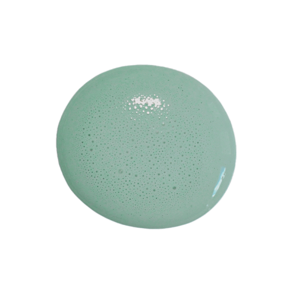 A single round drop of Birdie milk paint with tiny air bubbles, shown on a solid white background.