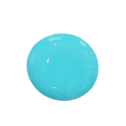 A single glossy drop of bleu bohemia paint, centered on a solid black background.