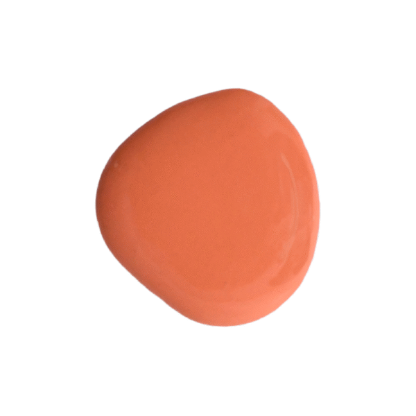 a drop of completely coral milk paint on a solid white background.