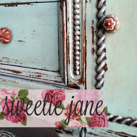 Decorative frame with floral text 'siveetie jane' on a light blue background
